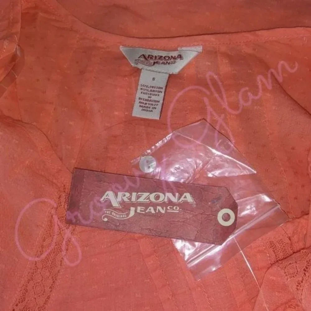 New ARIZONA JEANS Co Peach Fuzz Orange Peasant Scoop Neck Top - Picture 3 of 4